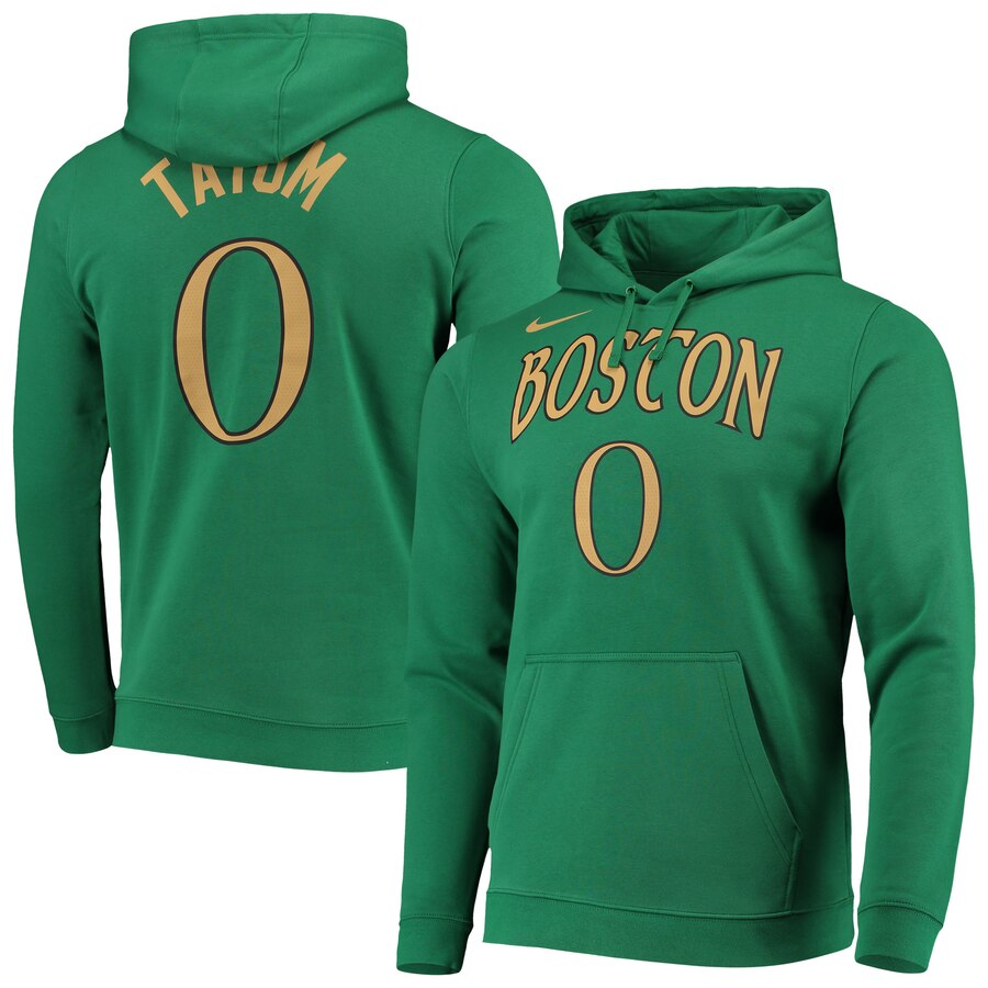 Men's Boston Celtics #0 Jayson Tatum Kelly Green City Edition Name & Number Team Pullover Hoodie